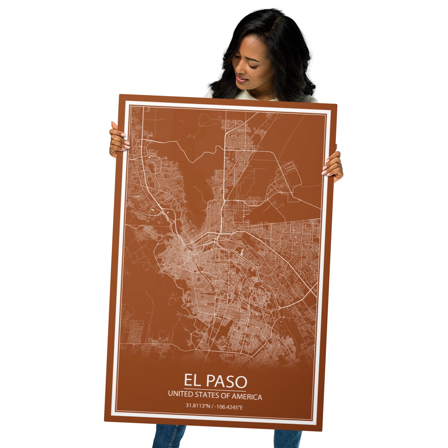 El Paso Brown and White Metal Map