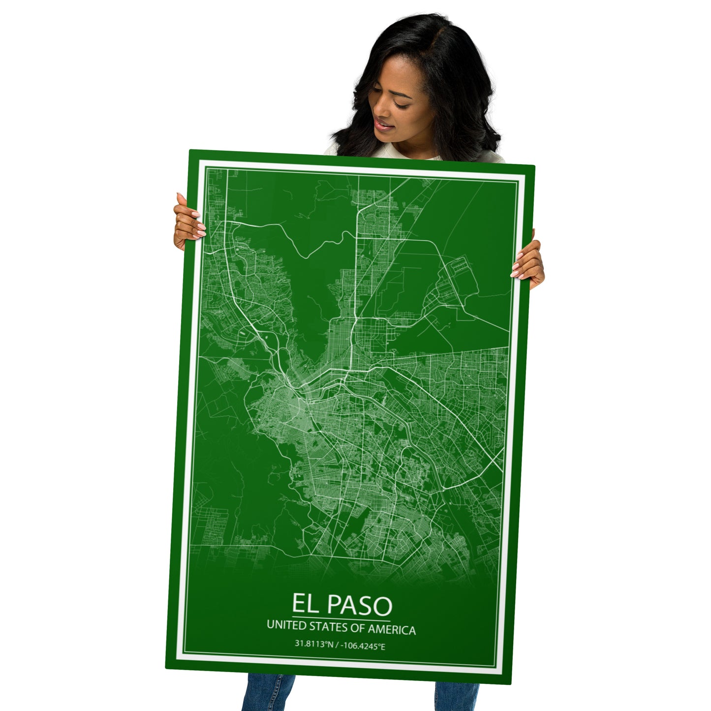 El Paso Green and White Metal Map