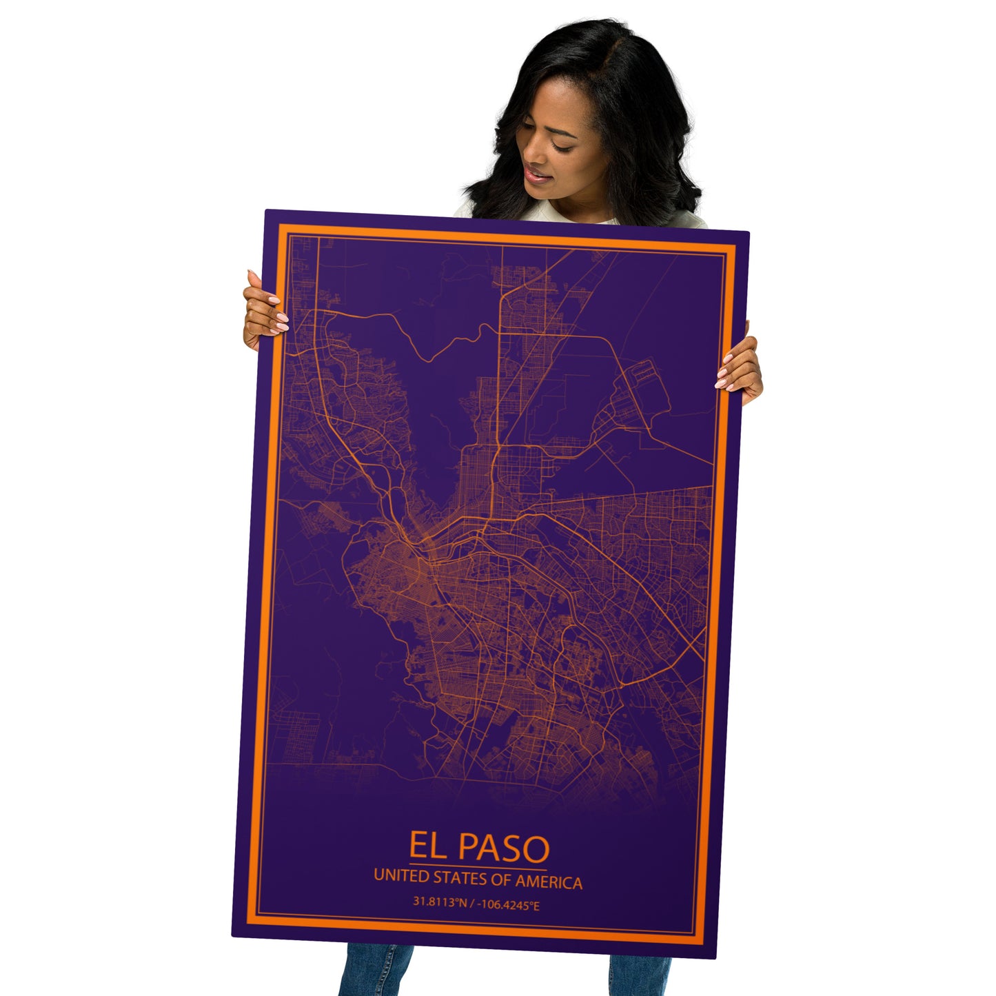 El Paso Purple and Orange Metal Map