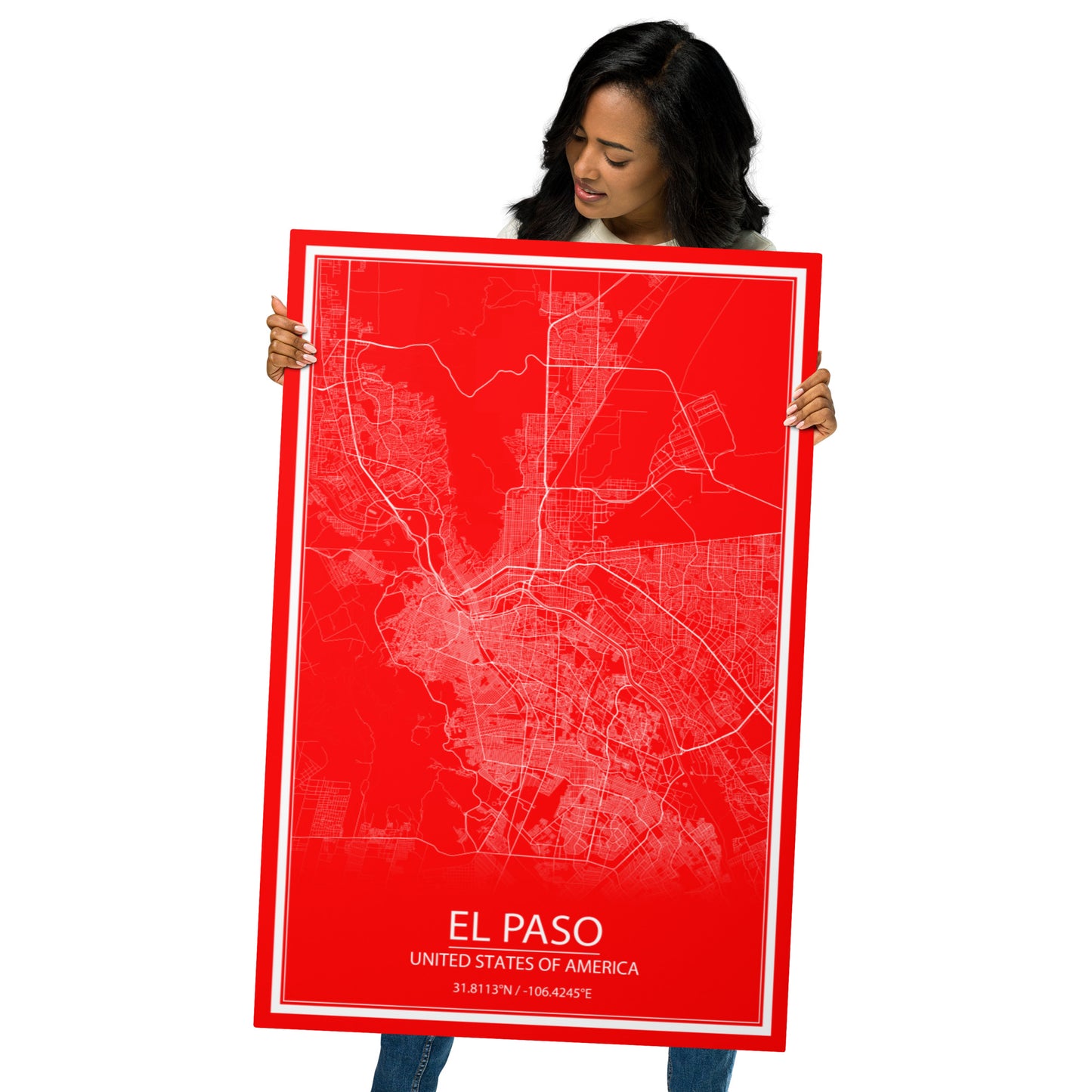 El Paso Red and White Metal Map