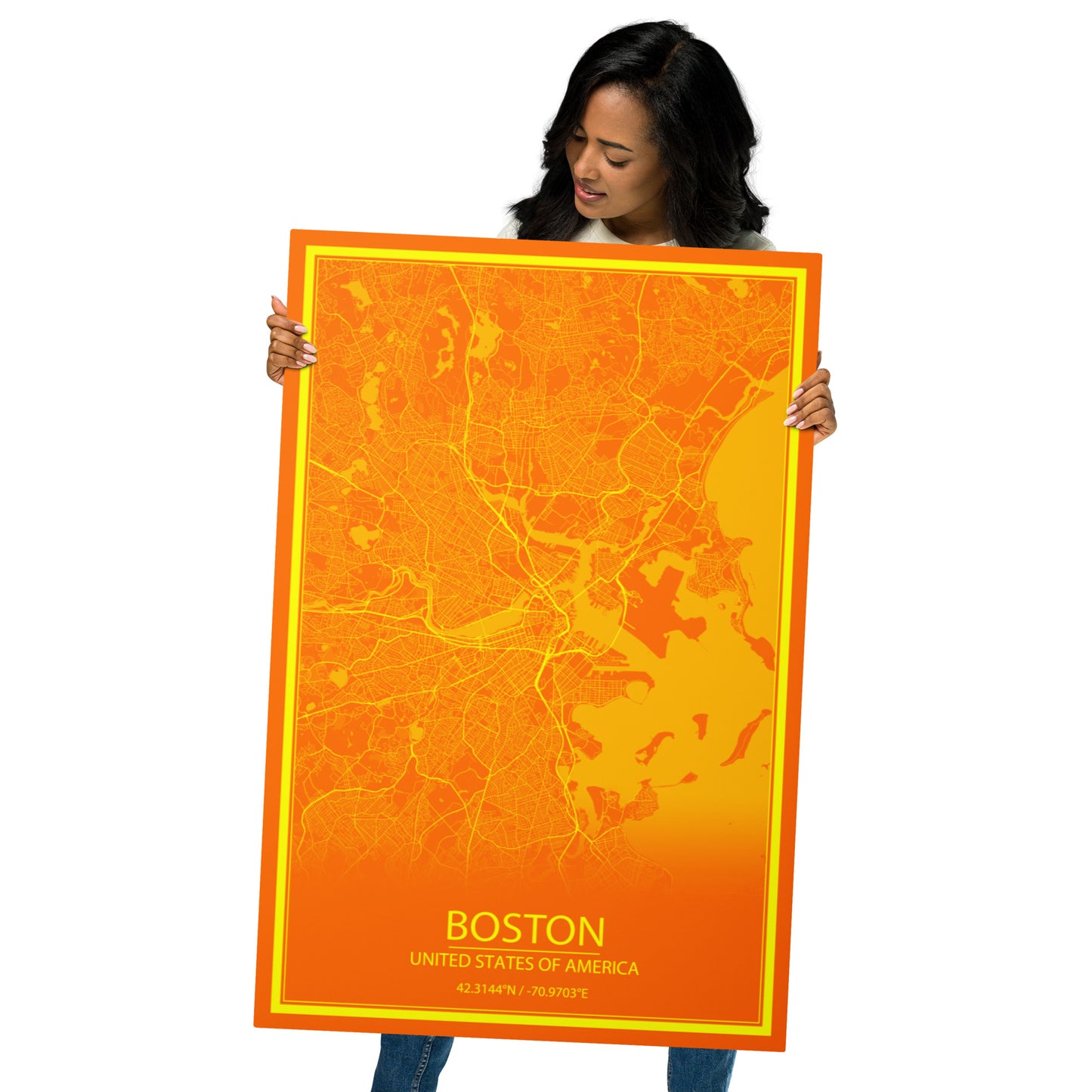 Boston Orange and Yellow Metal Map