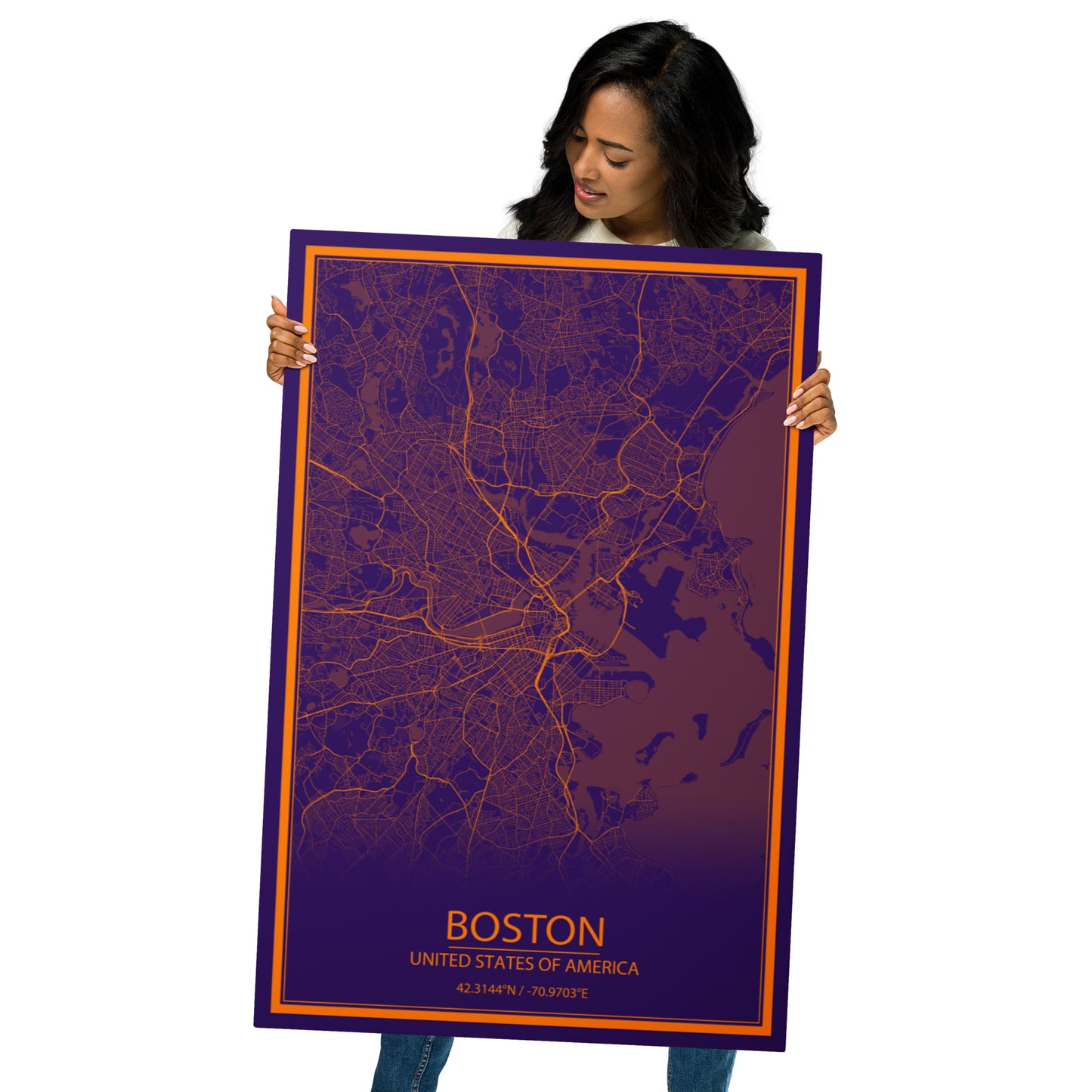 Boston Purple and Orange Metal Map