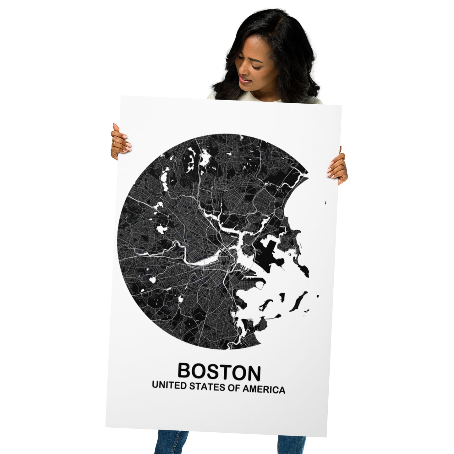 Boston Circular Black Metal Map