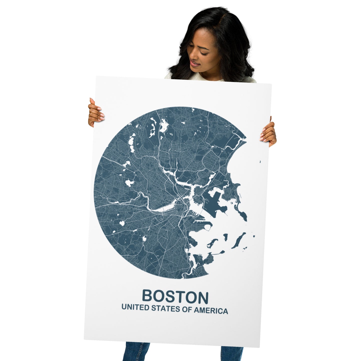 Boston Circular Blue Metal Map