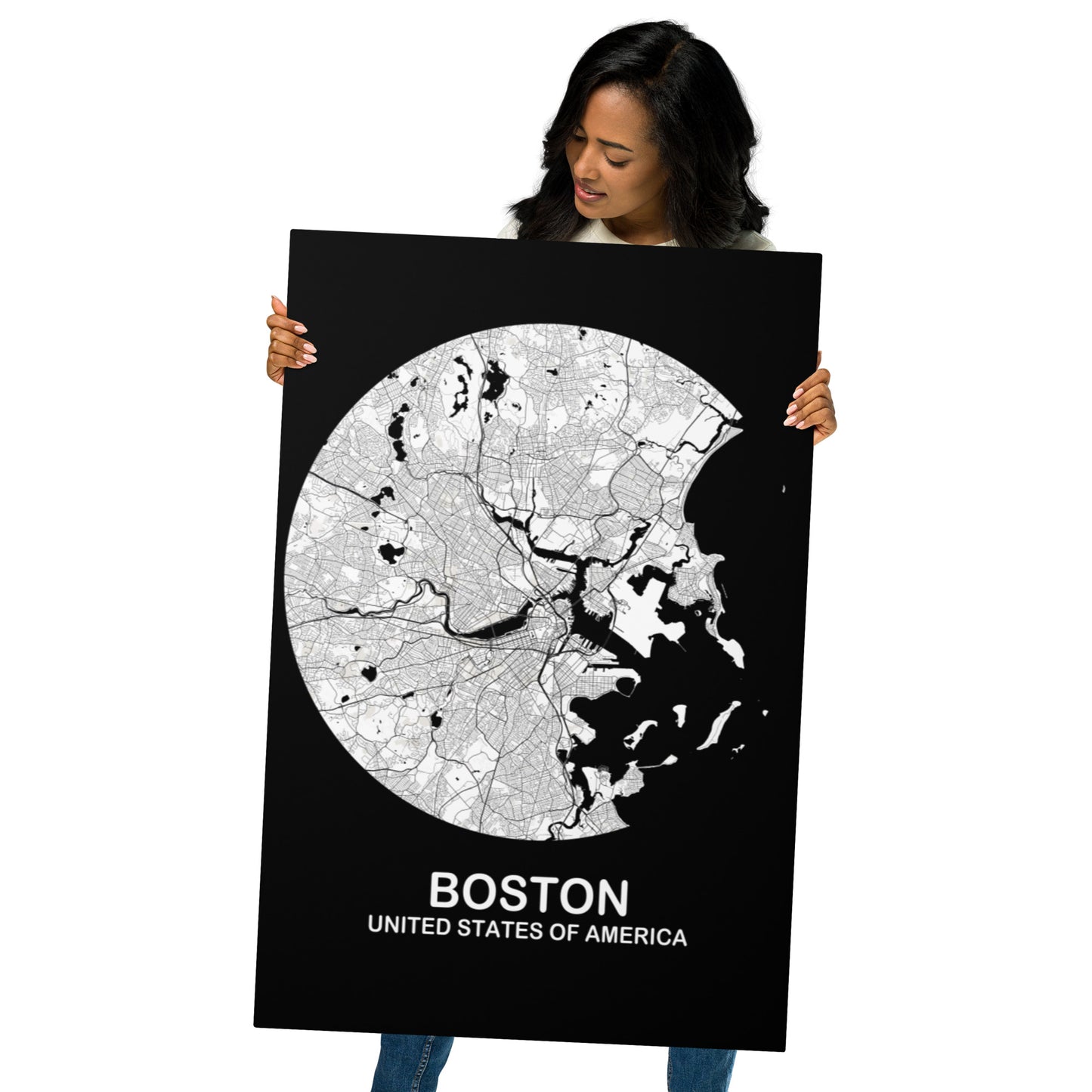 Boston Circular White Metal Map