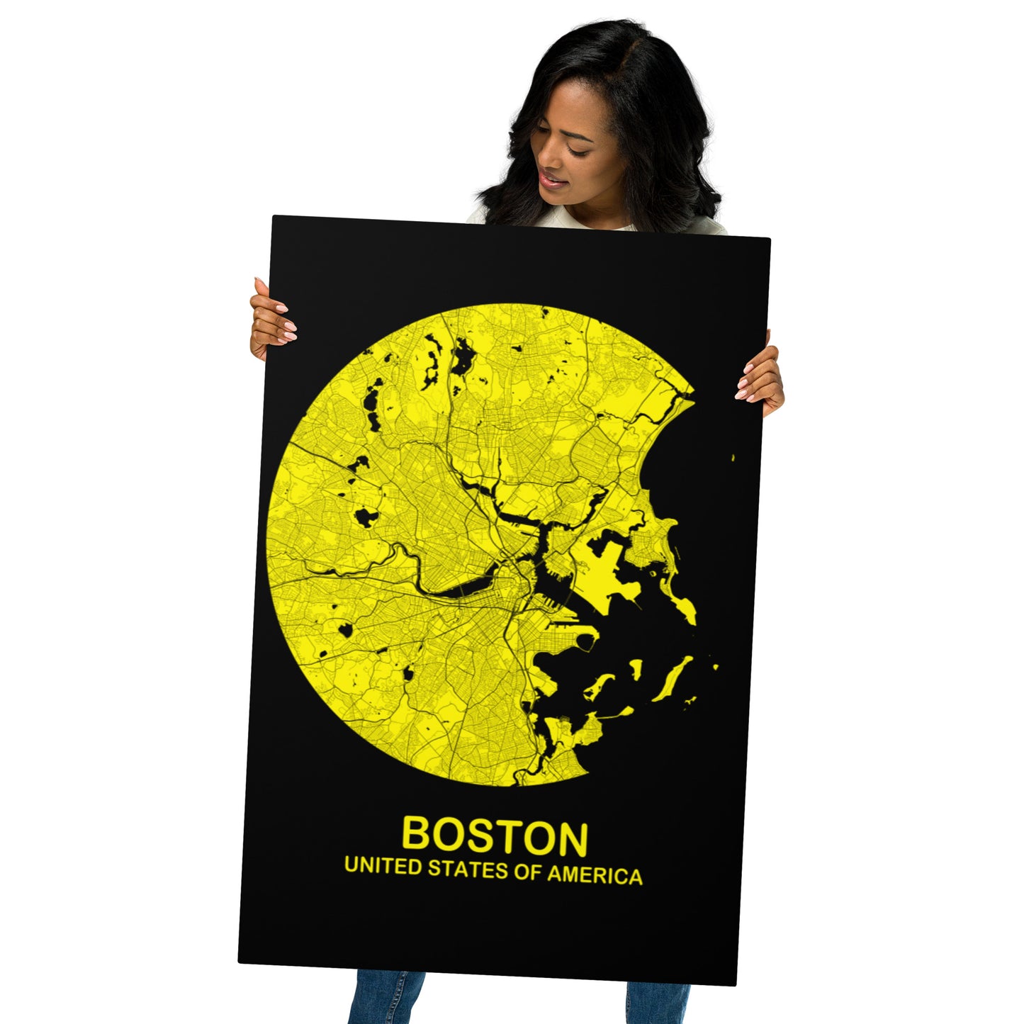 Boston Circular Yellow Metal Map