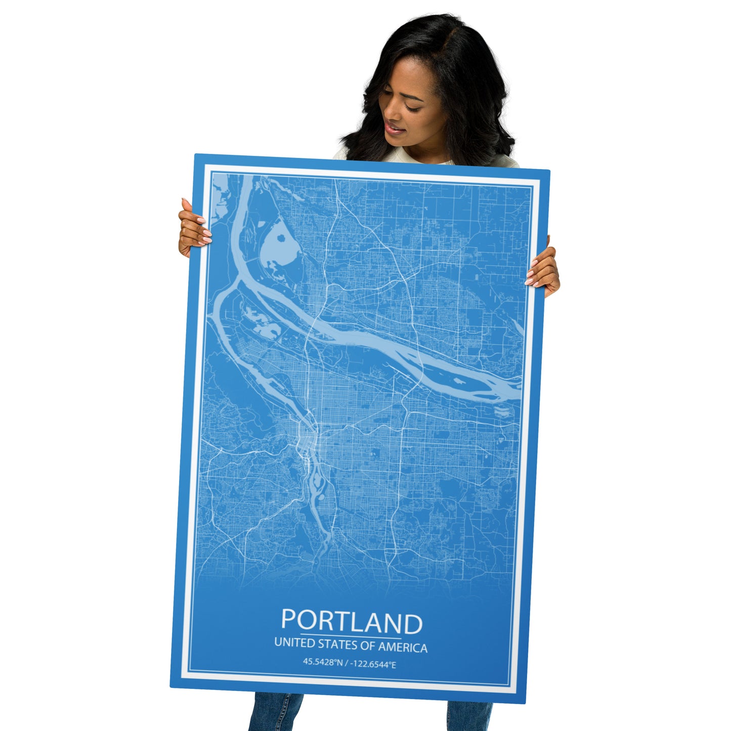 Portland Blue and White Metal Map