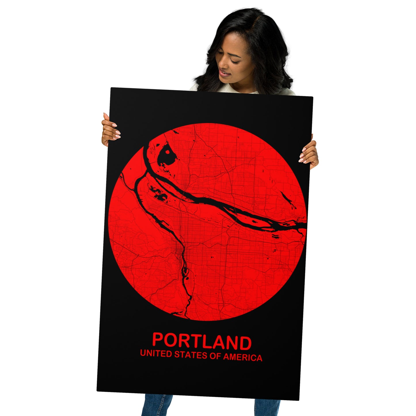 Portland Circular Red Metal Map