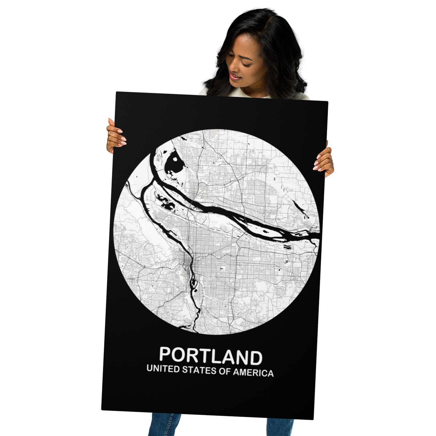 Portland Circular White Metal Map