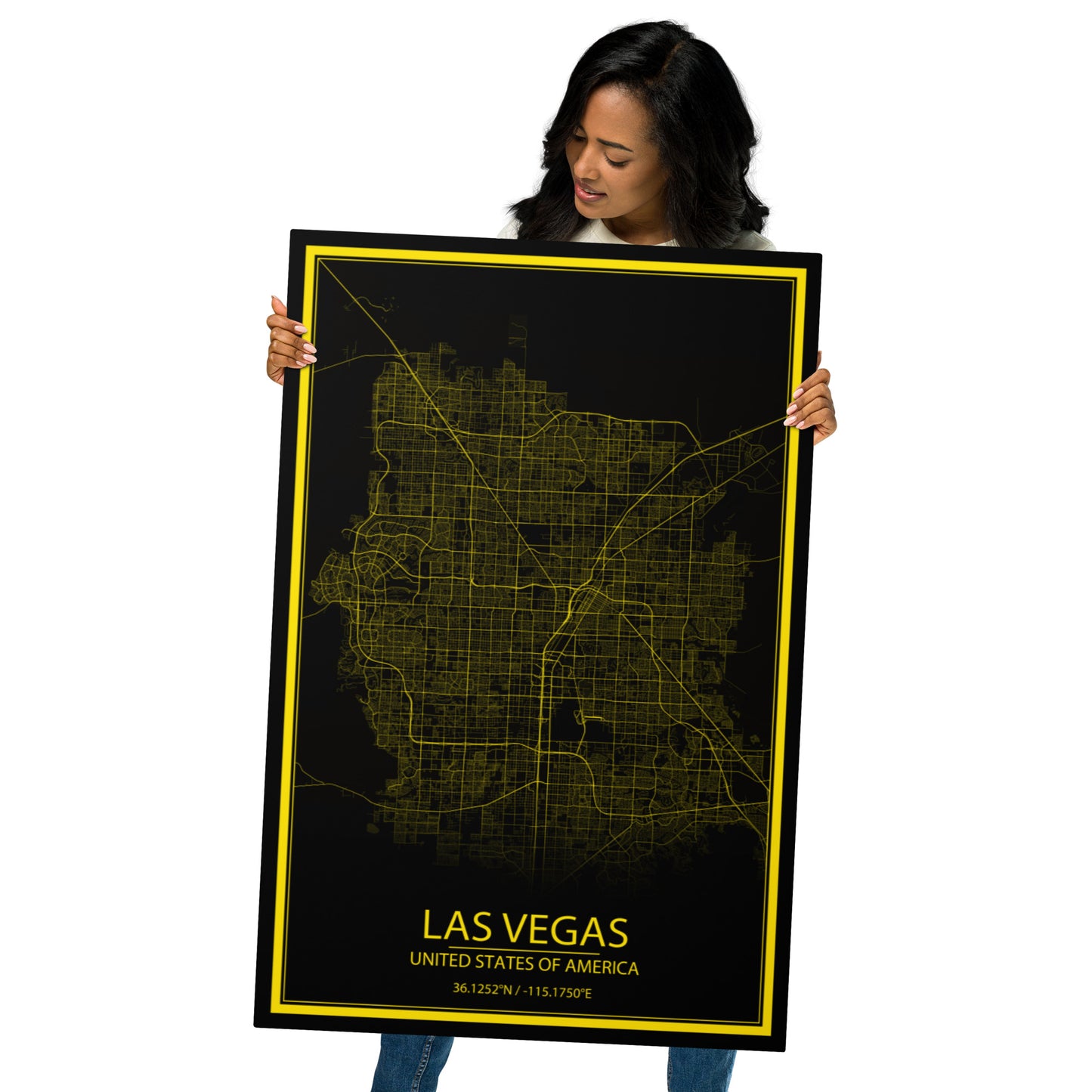 Las Vegas Black and Yellow Metal Map