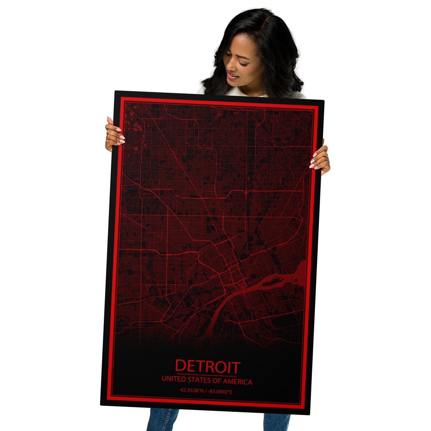 Detroit Black and Red Metal Map