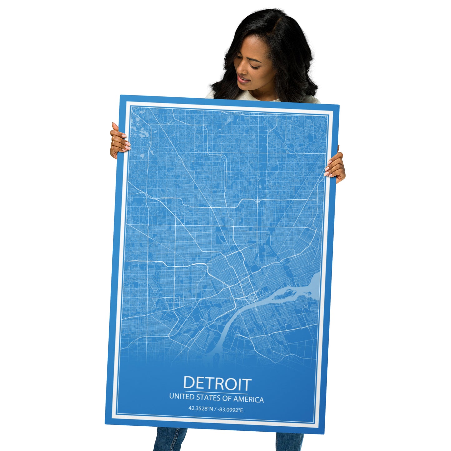 Detroit Blue and White Metal Map