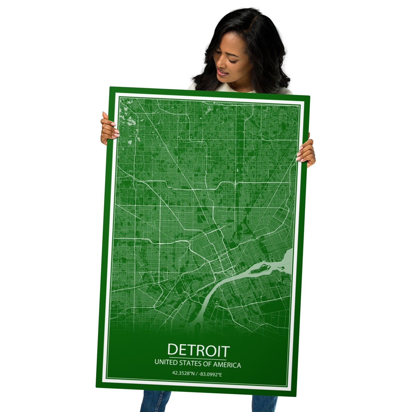 Detroit Green and White Metal Map