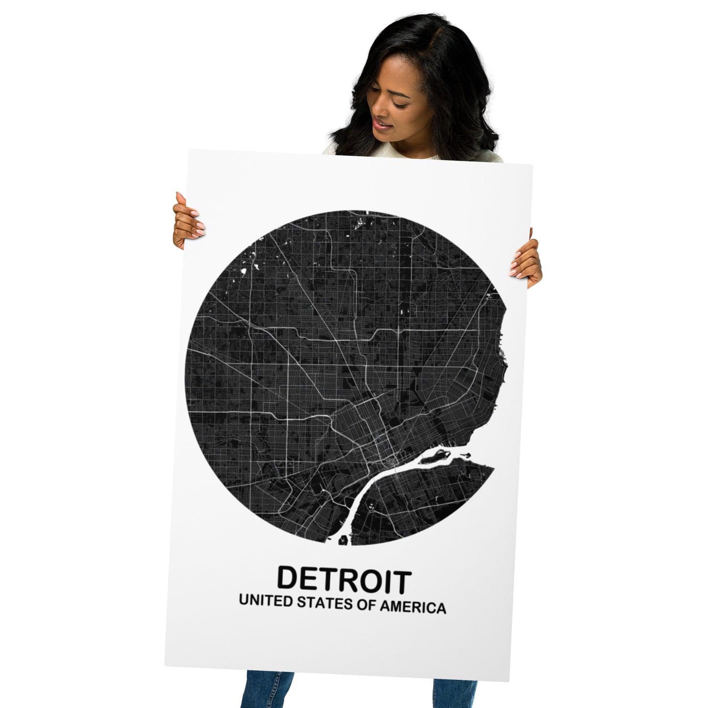 Detroit Circular Black Metal Map