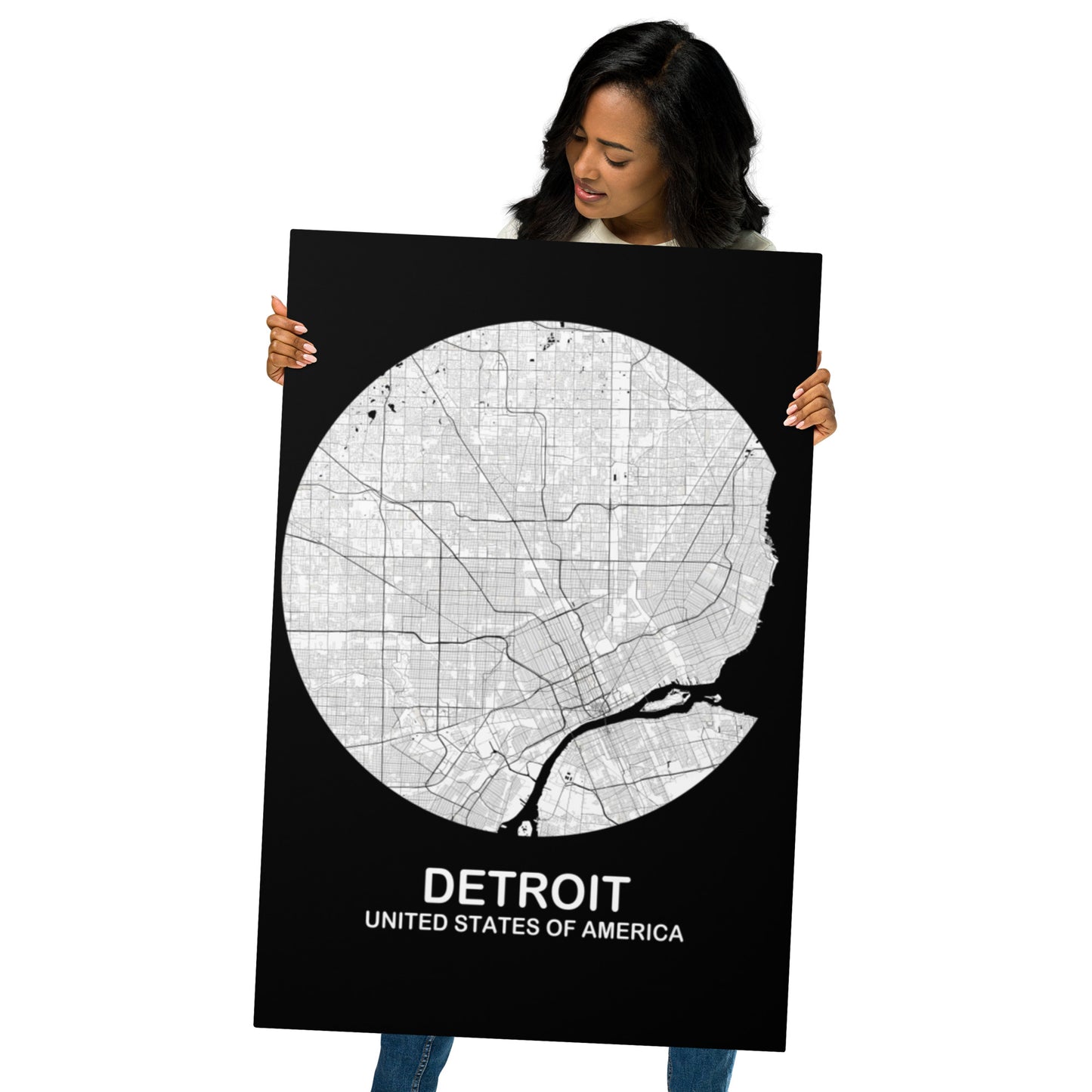 Detroit Circular White Metal Map