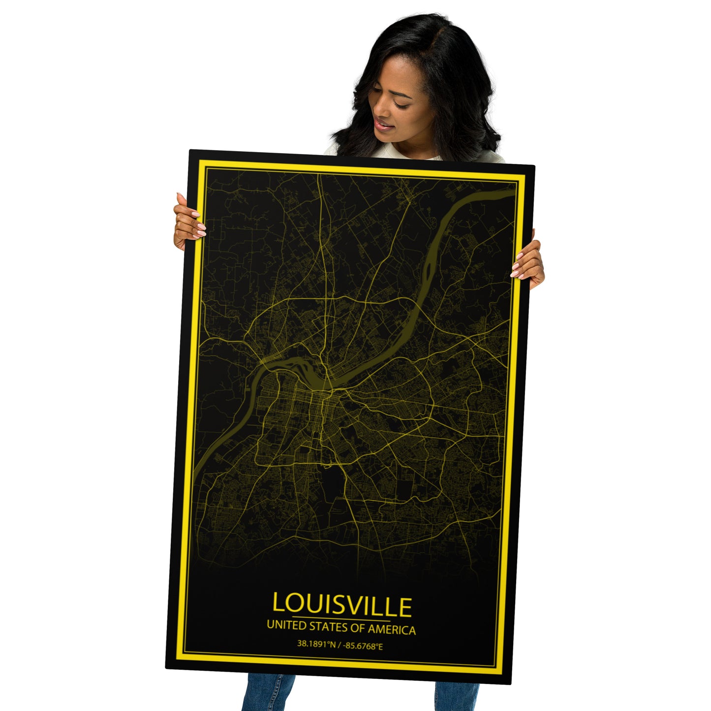 Louisville Black and Yellow Metal Map