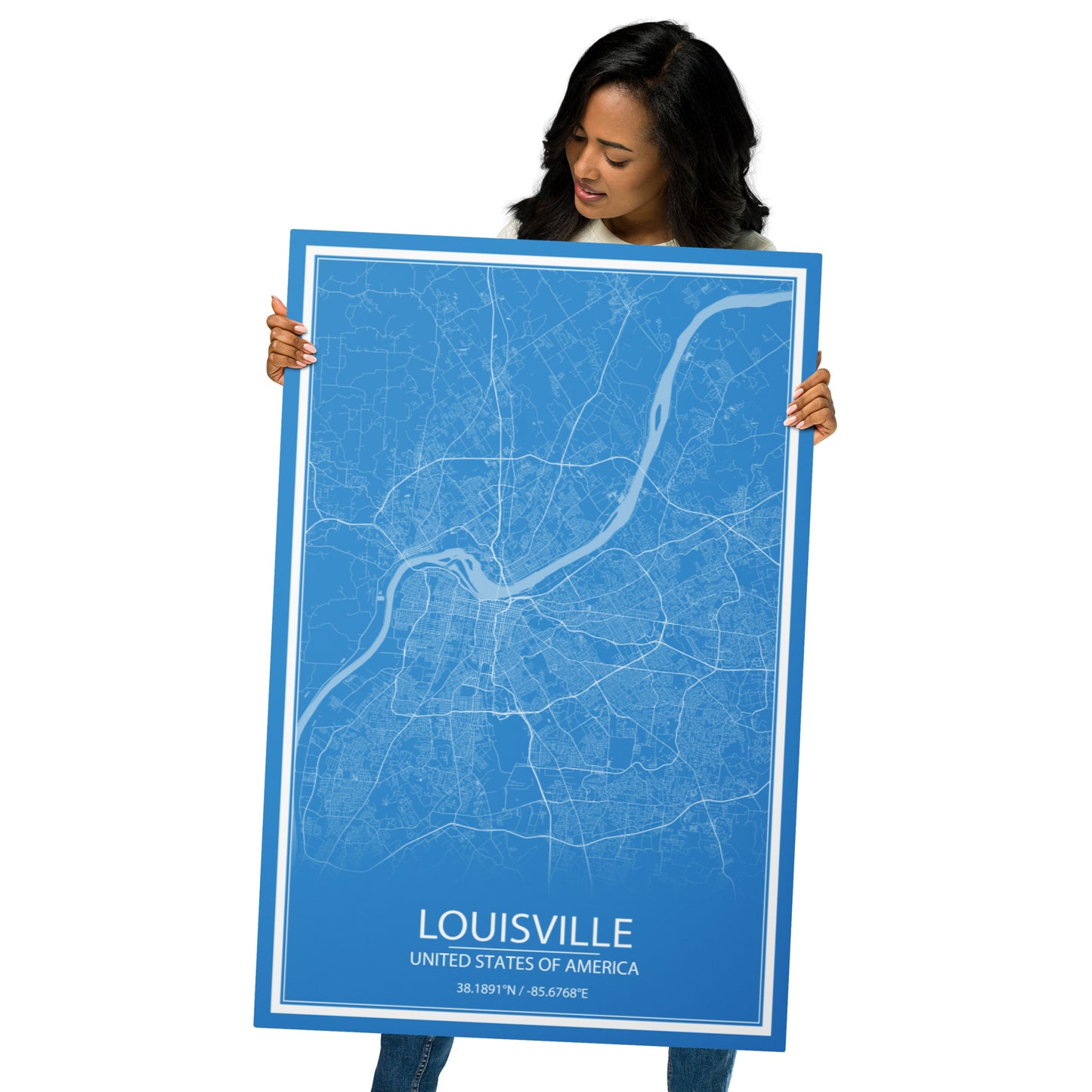 Louisville Blue and White Metal Map