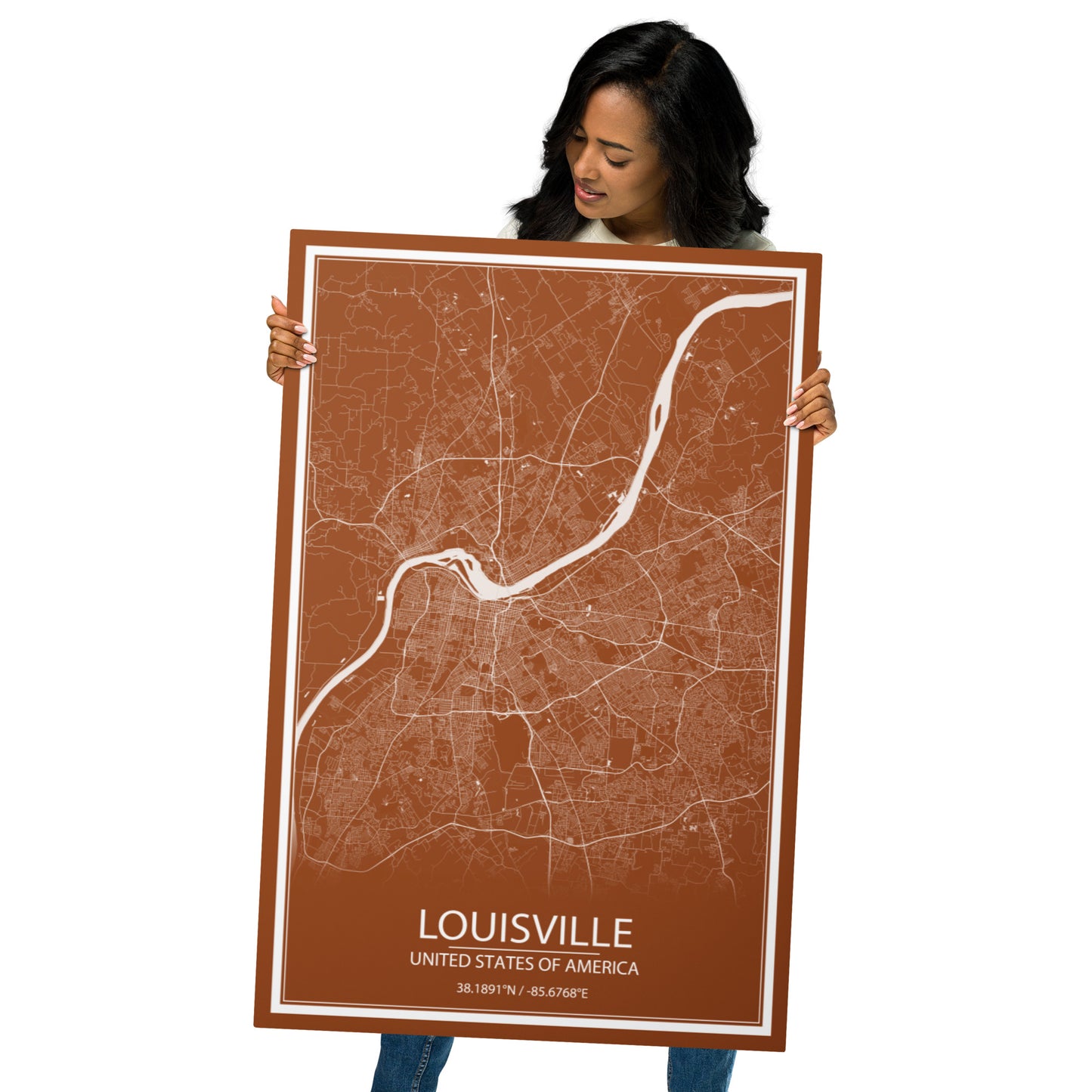 Louisville Brown and White Metal Map