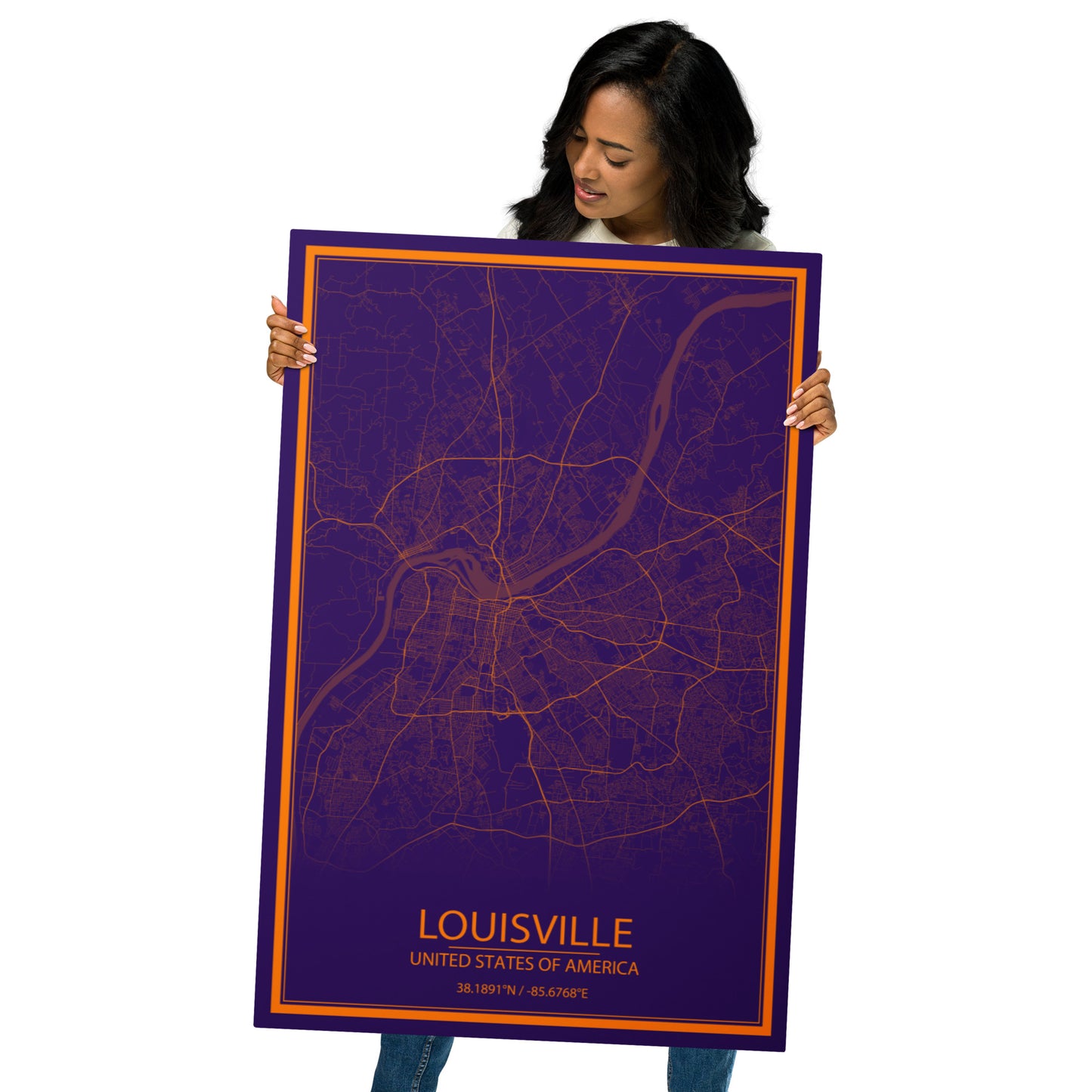 Louisville Purple and Orange Metal Map