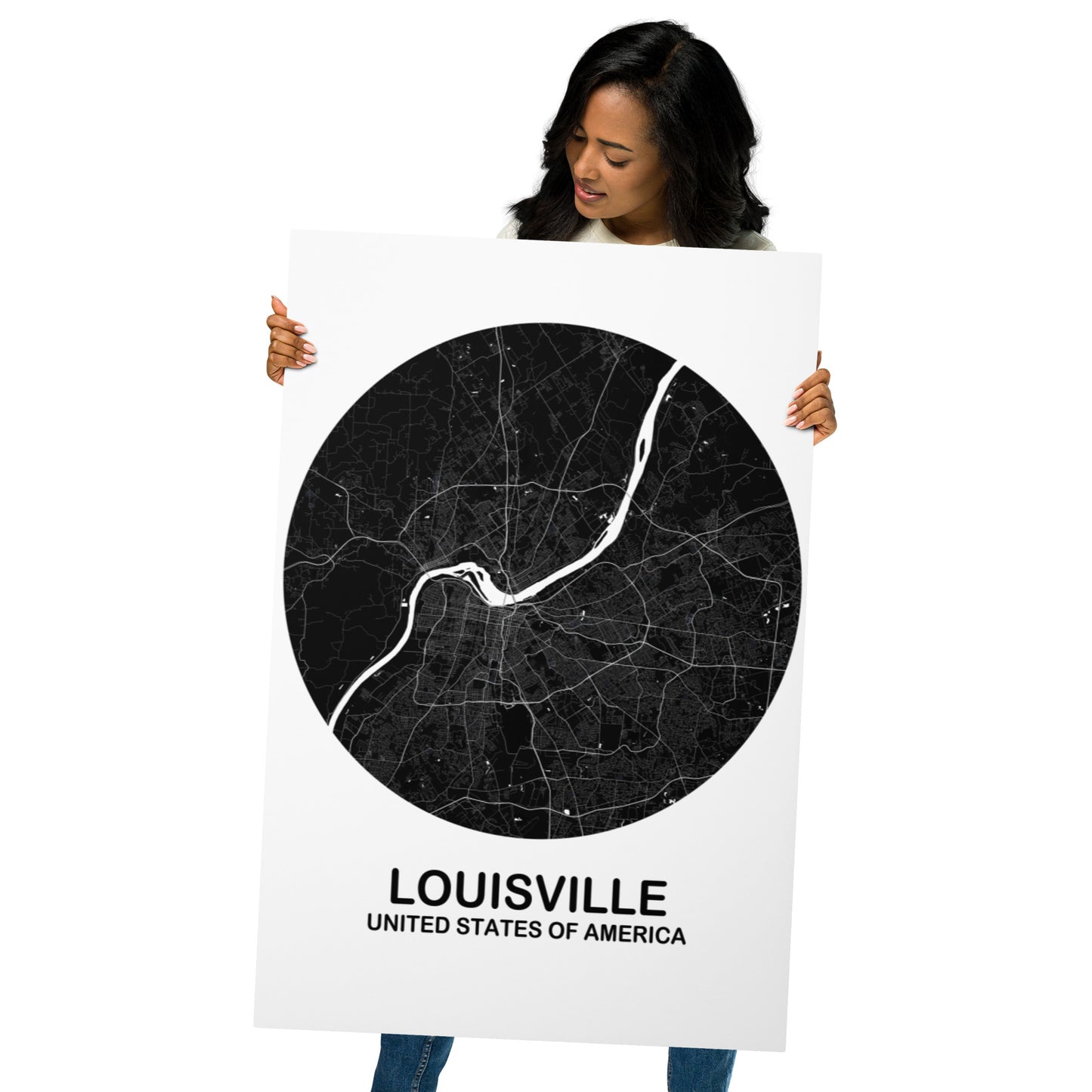 Louisville Circular Black Metal Map