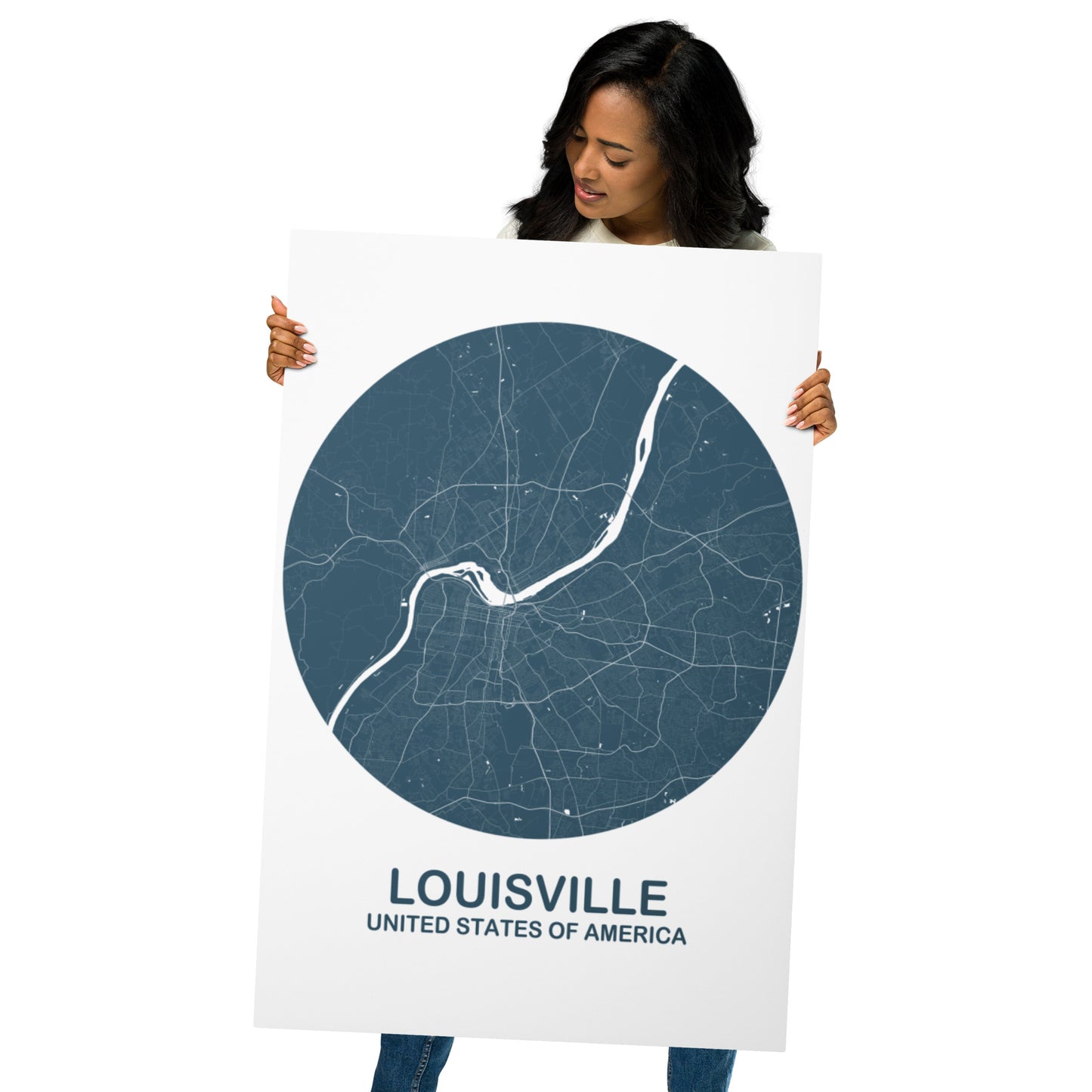 Louisville Circular Blue Metal Map