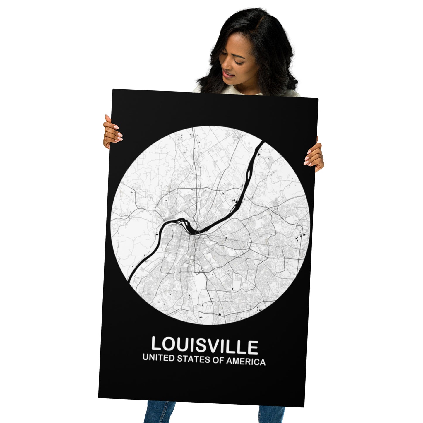 Louisville Circular White Metal Map