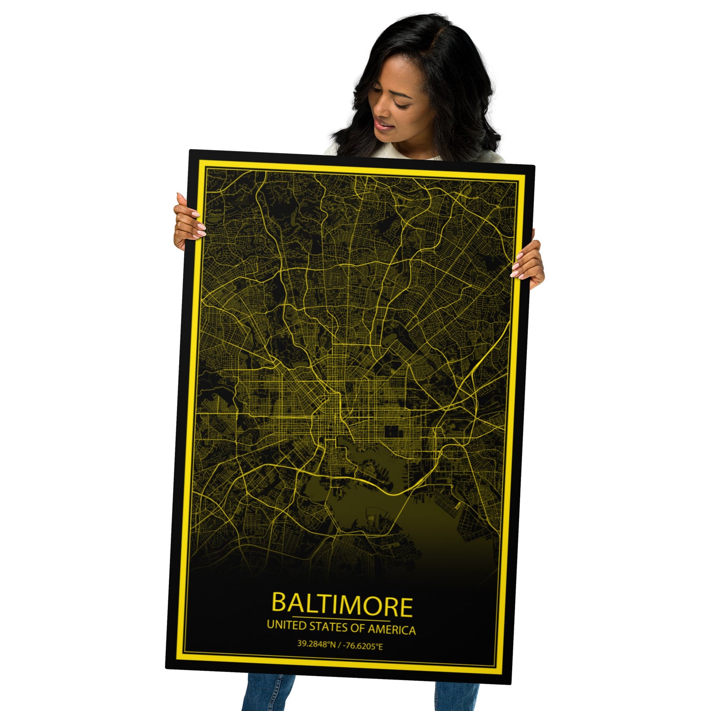 Baltimore Black and Yellow Metal Map