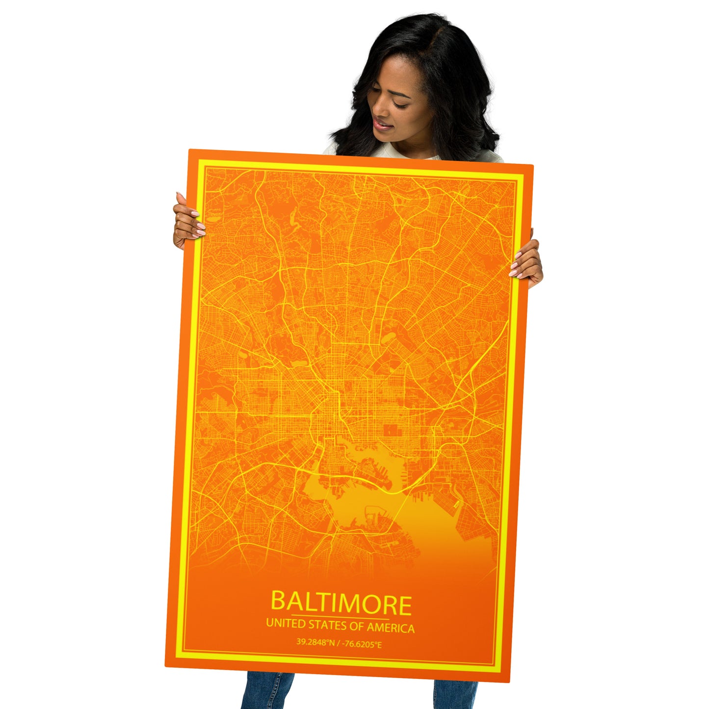 Baltimore Orange and Yellow Metal Map