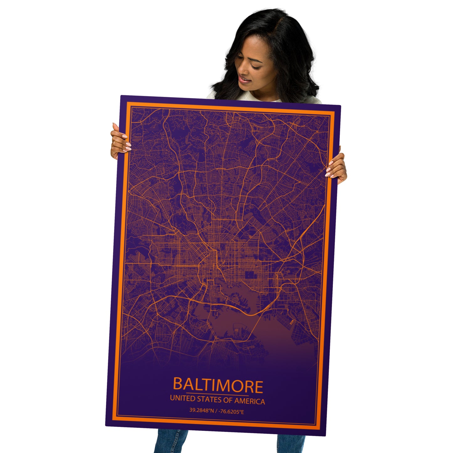 Baltimore Purple and Orange Metal Map