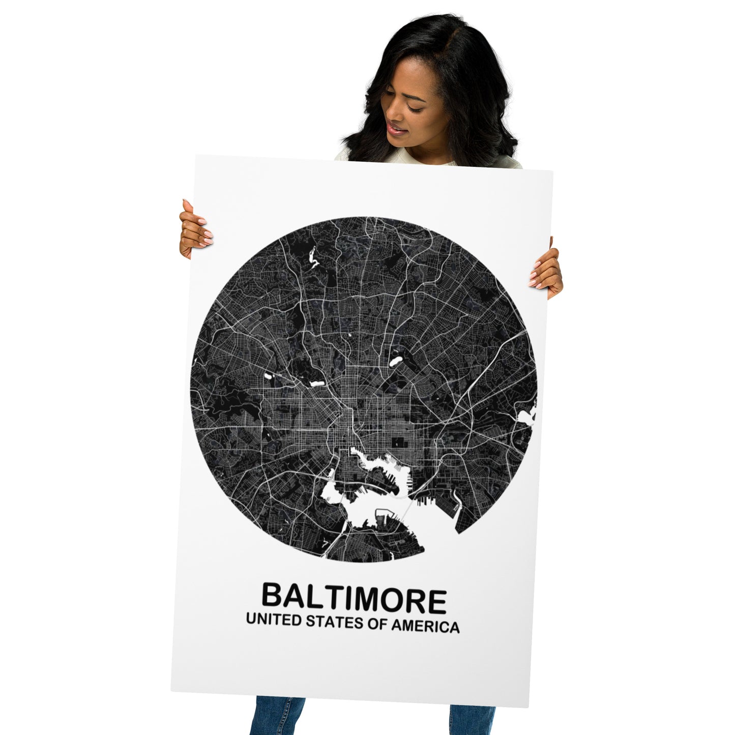 Baltimore Circular Black Metal Map