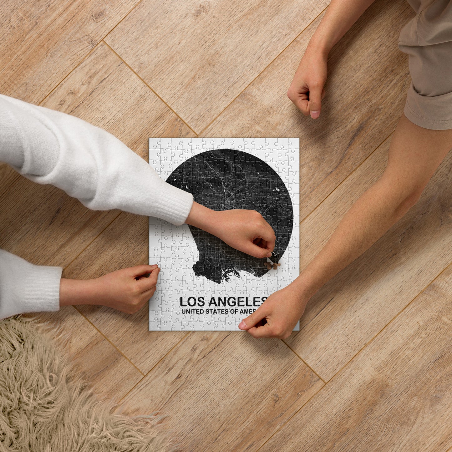 Los Angeles Circular Black Map Jigsaw Puzzle