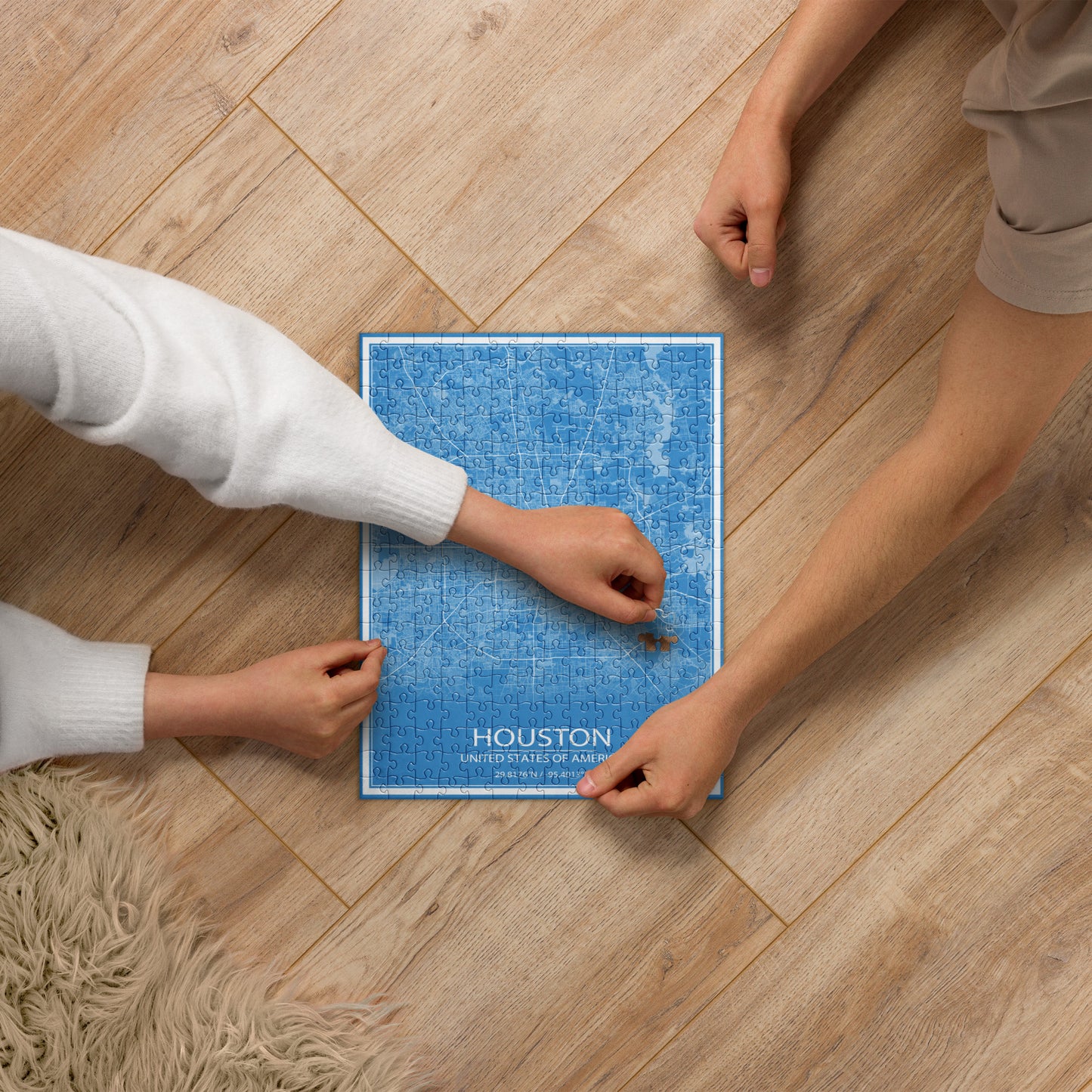 Houston Blue and White Map Jigsaw Puzzle