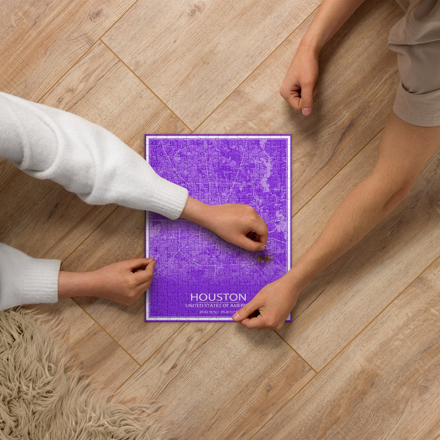 Houston Purple and White Map Jigsaw Puzzle