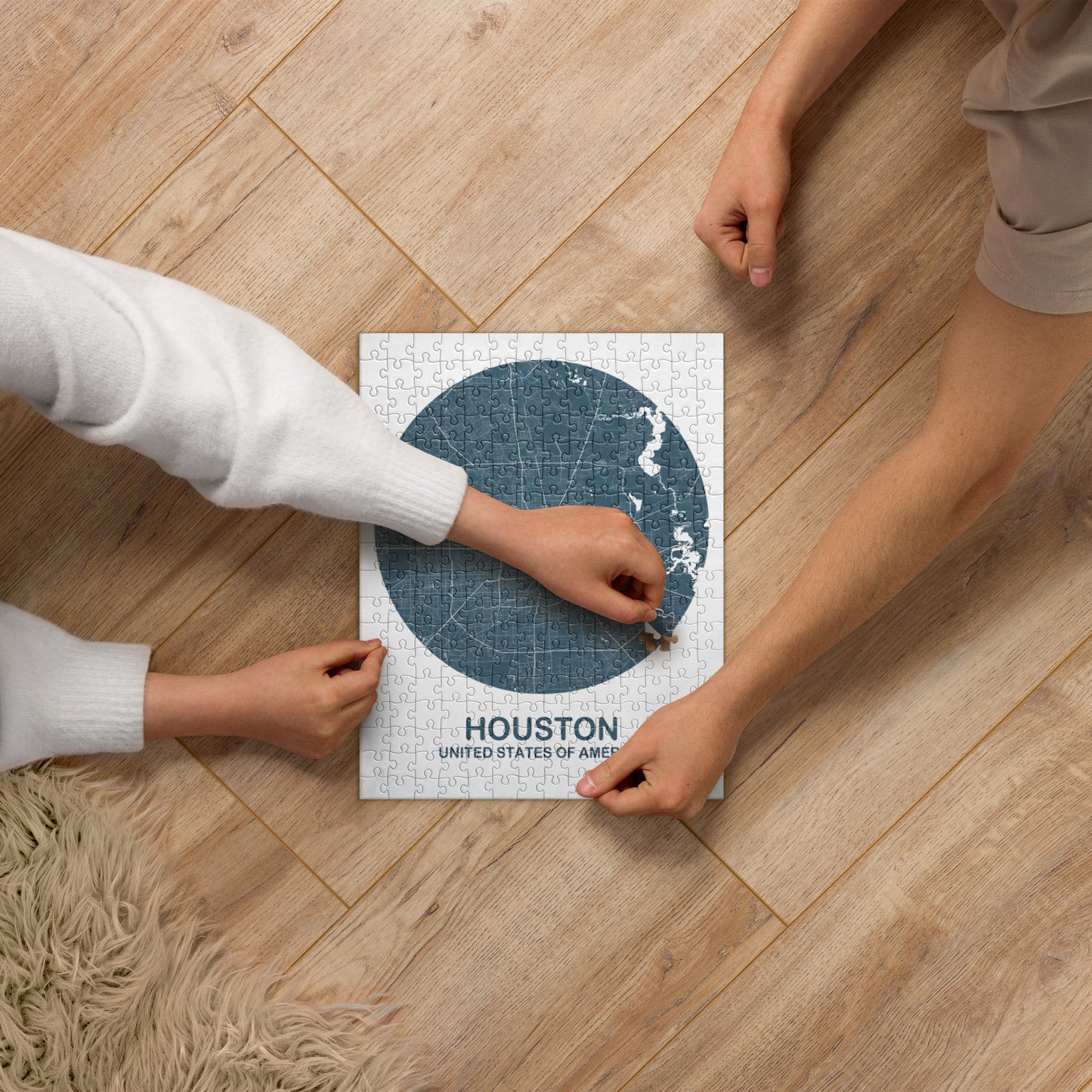 Houston Circular Blue Map Jigsaw Puzzle