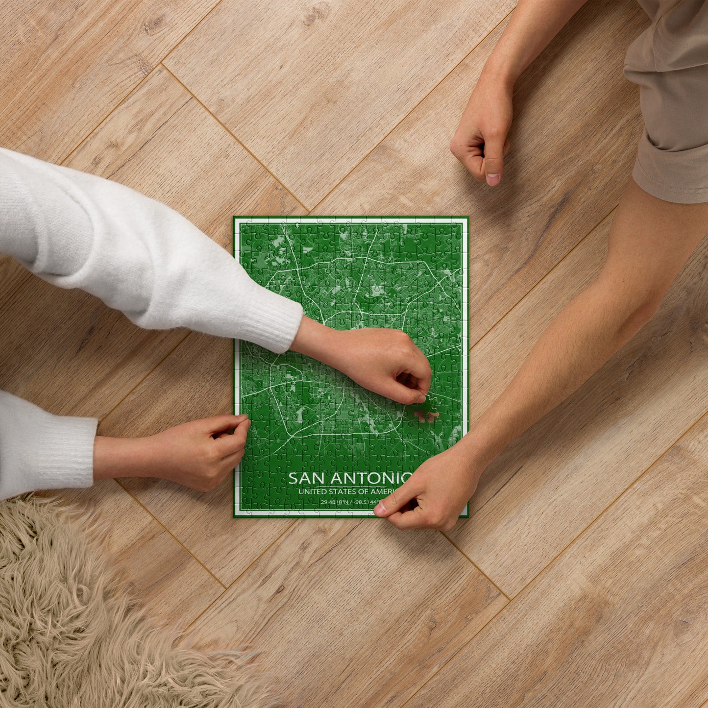 San Antonio Green and White Map Jigsaw Puzzle