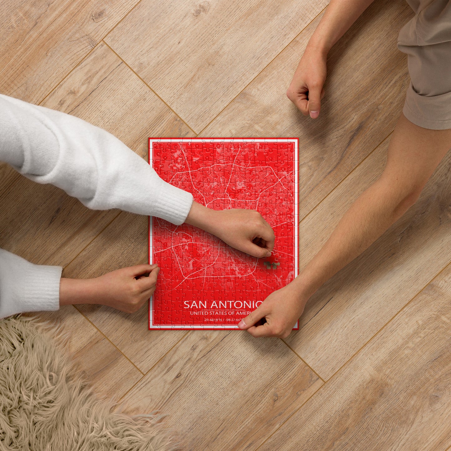 San Antonio Red and White Map Jigsaw Puzzle