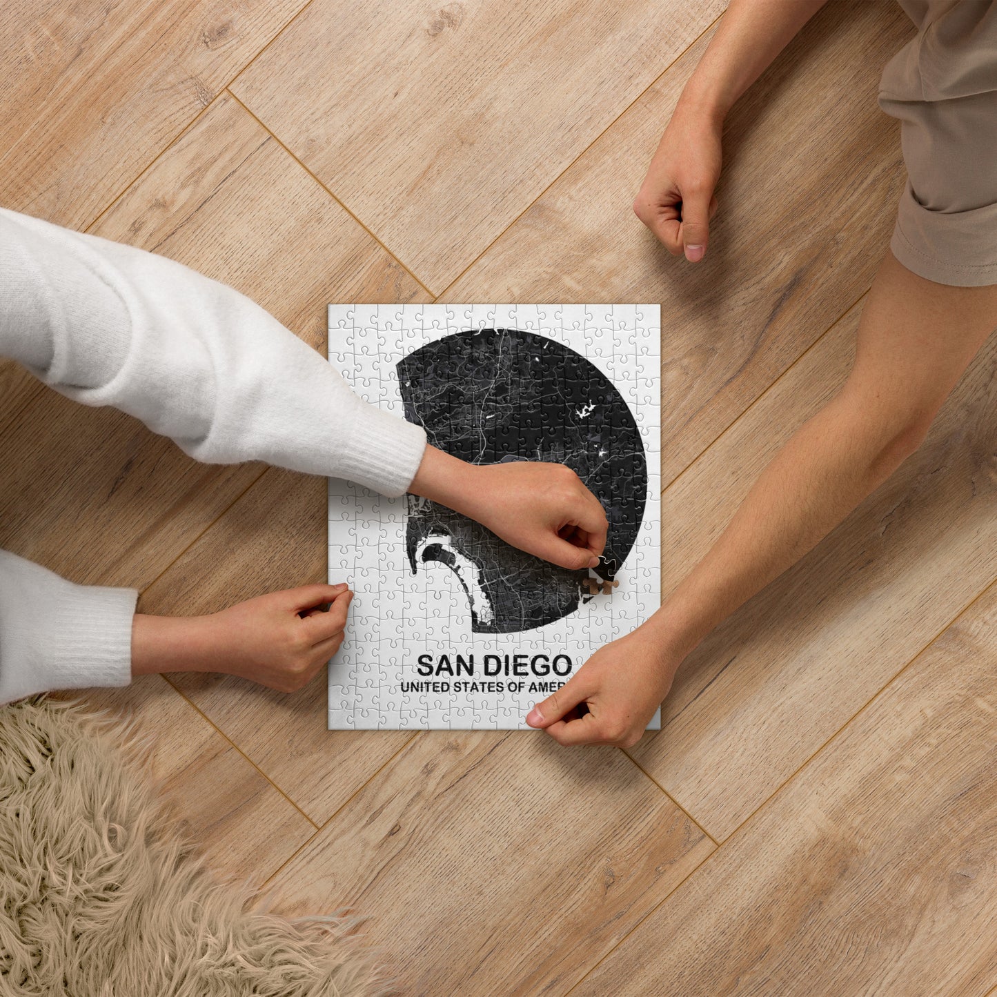 San Diego Circular Black Map Jigsaw Puzzle