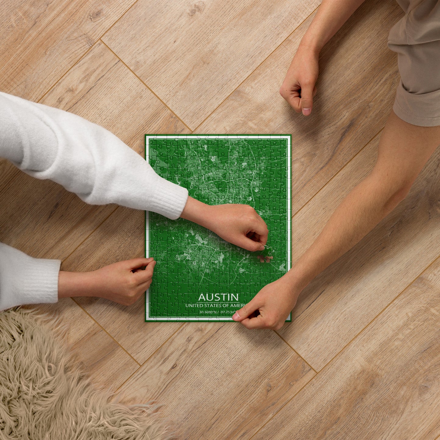 Austin Green and White Map Jigsaw Puzzle