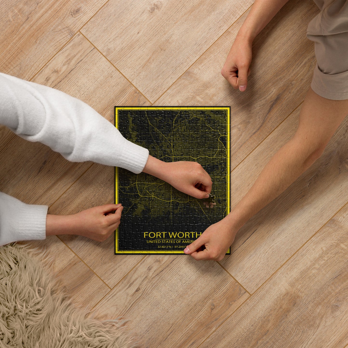 Fort Worth Black and Yellow Map Jigsaw Puzzle