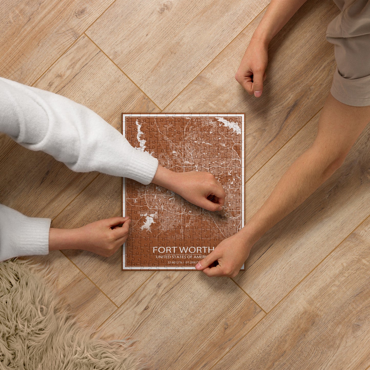 Fort Worth Brown and White Map Jigsaw Puzzle