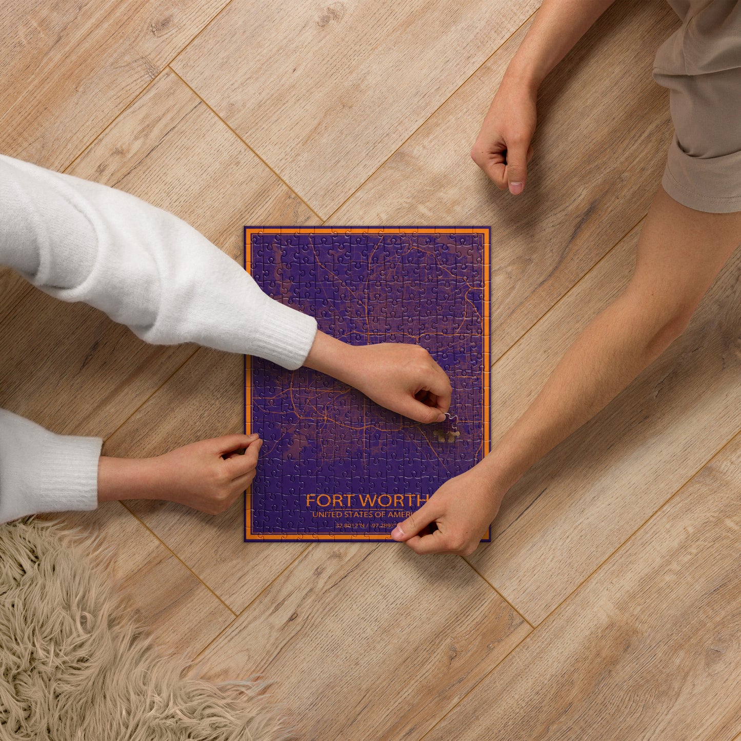 Fort Worth Purple and Orange Map Jigsaw Puzzle