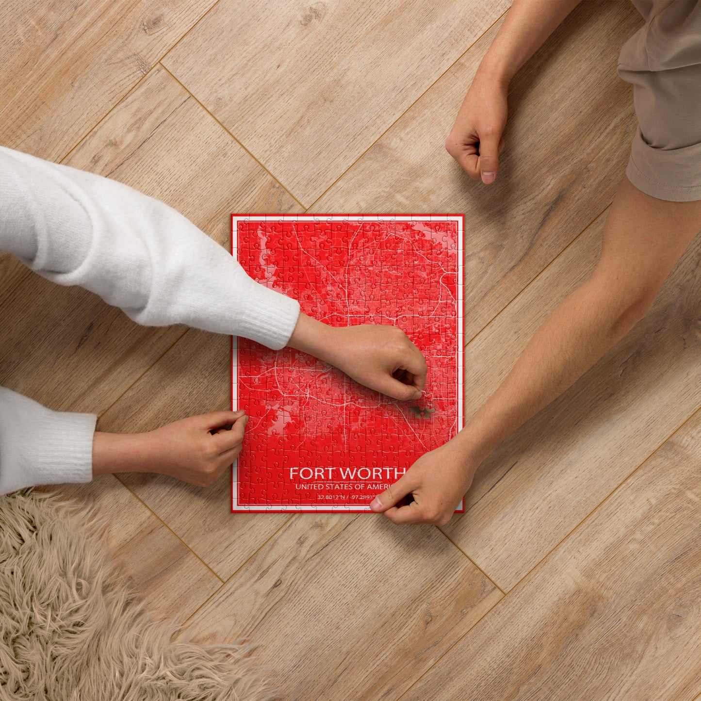 Fort Worth Red and White Map Jigsaw Puzzle