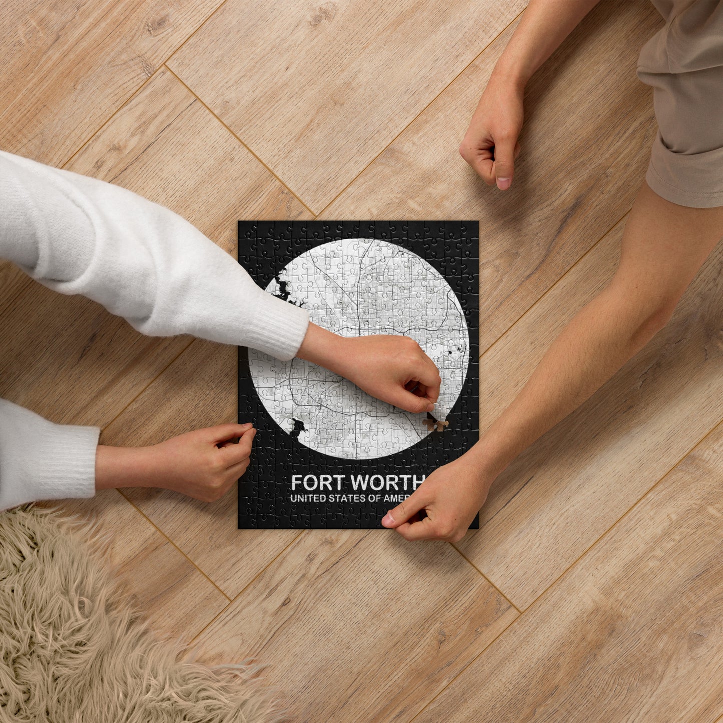 Fort Worth Circular White Map Jigsaw Puzzle