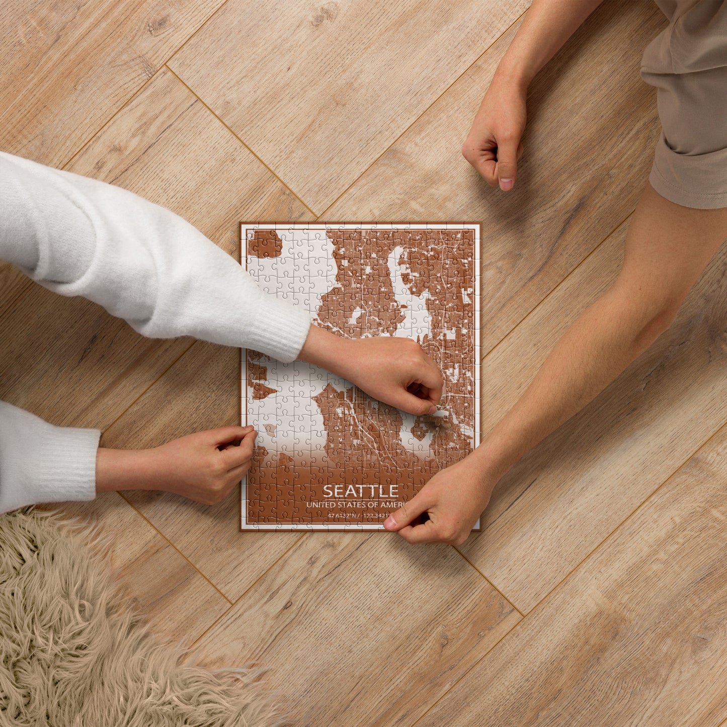 Seattle Brown and White Map Jigsaw Puzzle