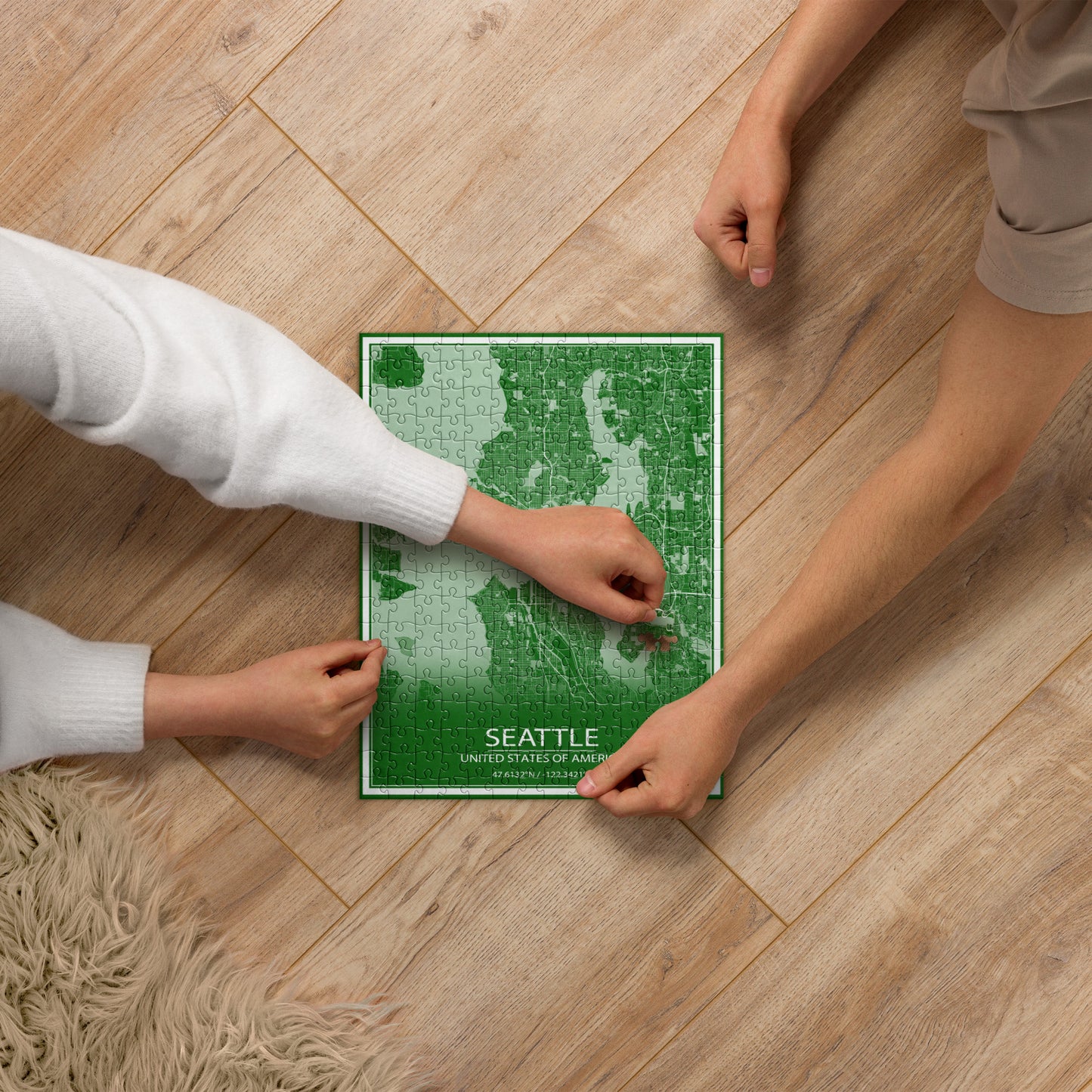 Seattle Green and White Map Jigsaw Puzzle