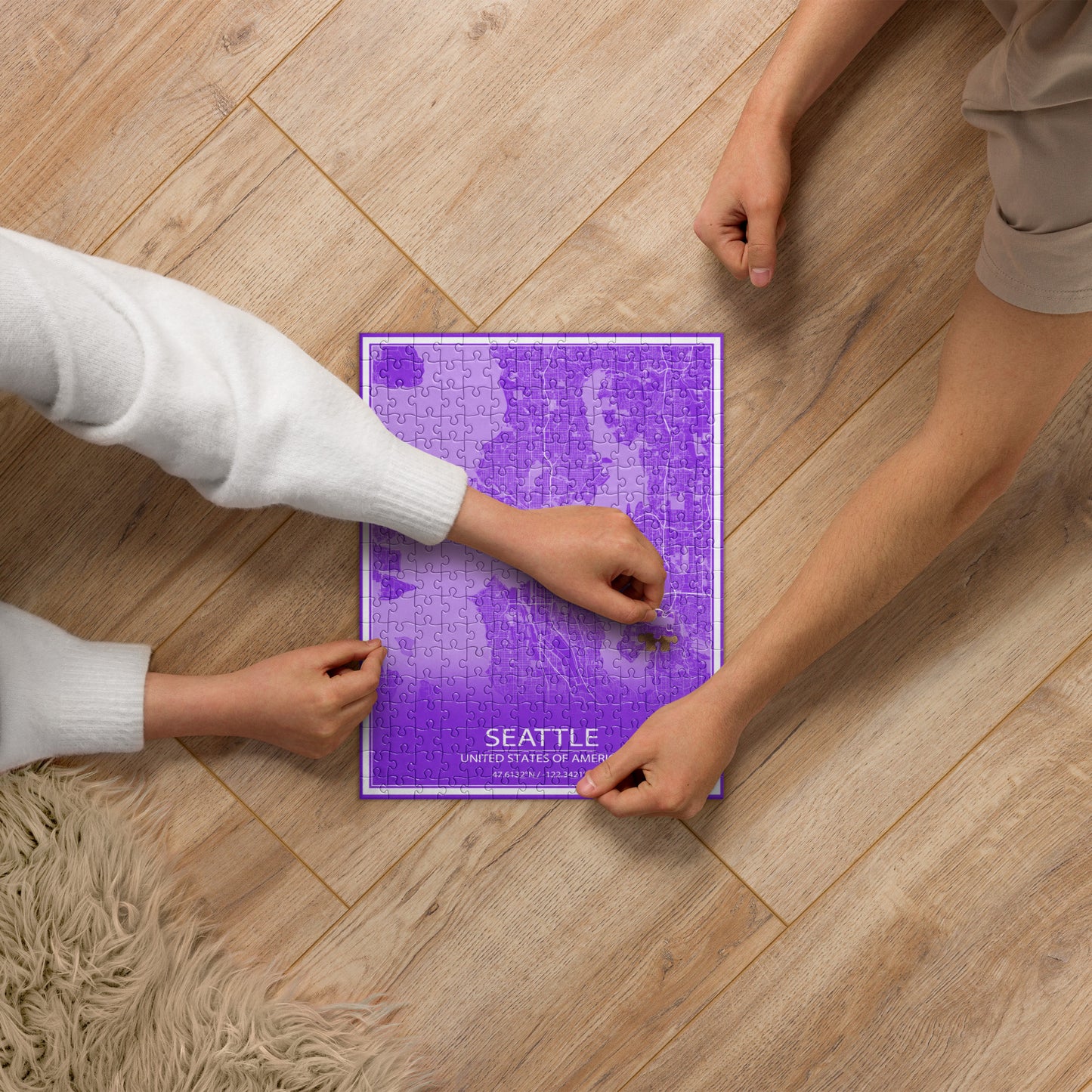 Seattle Purple and White Map Jigsaw Puzzle