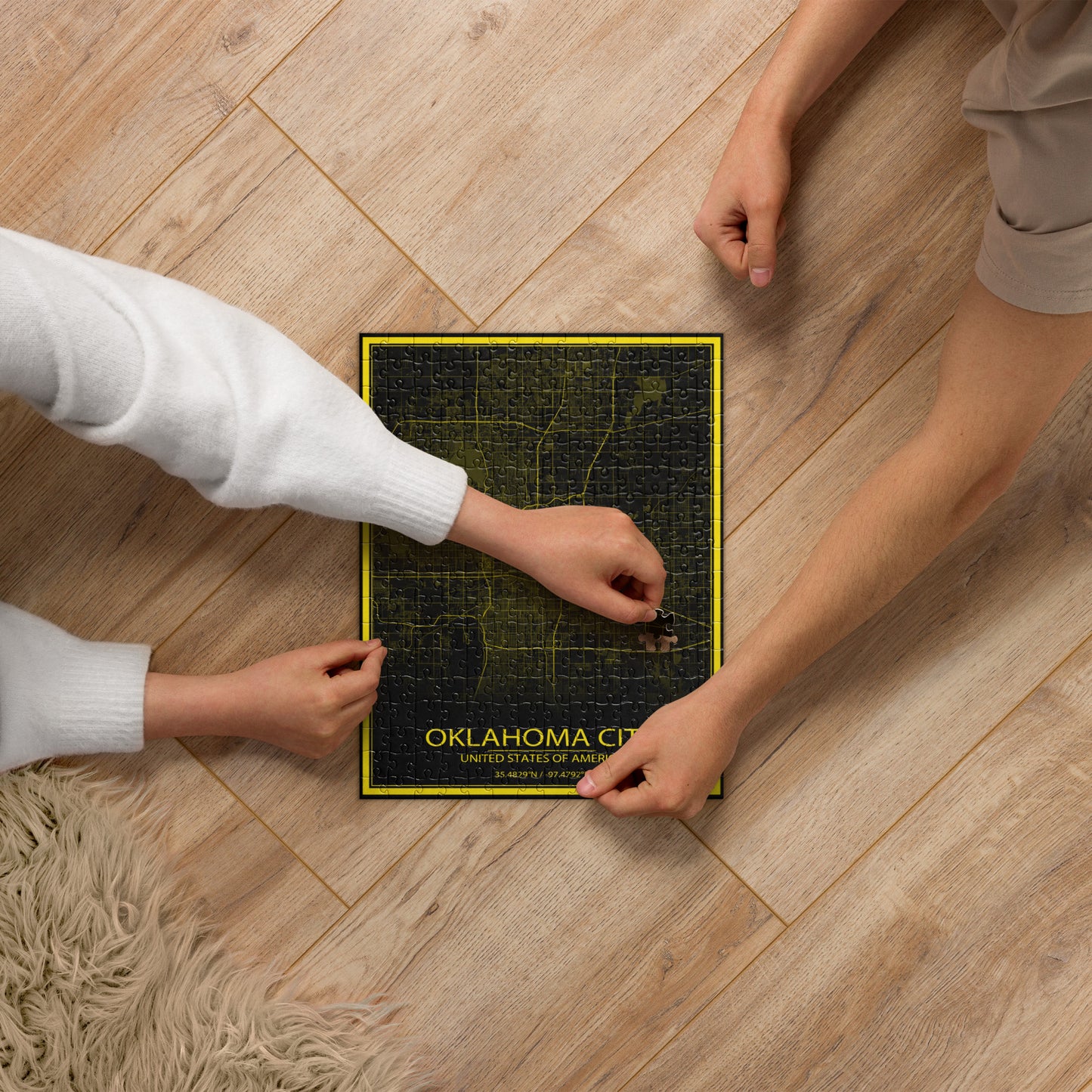 Oklahoma City Black and Yellow Map Jigsaw Puzzle