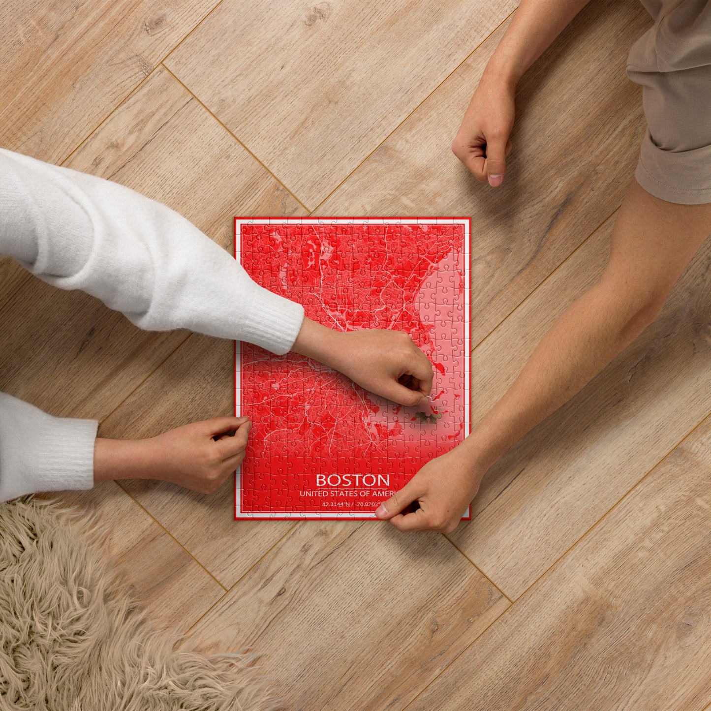 Boston Red and White Map Jigsaw Puzzle