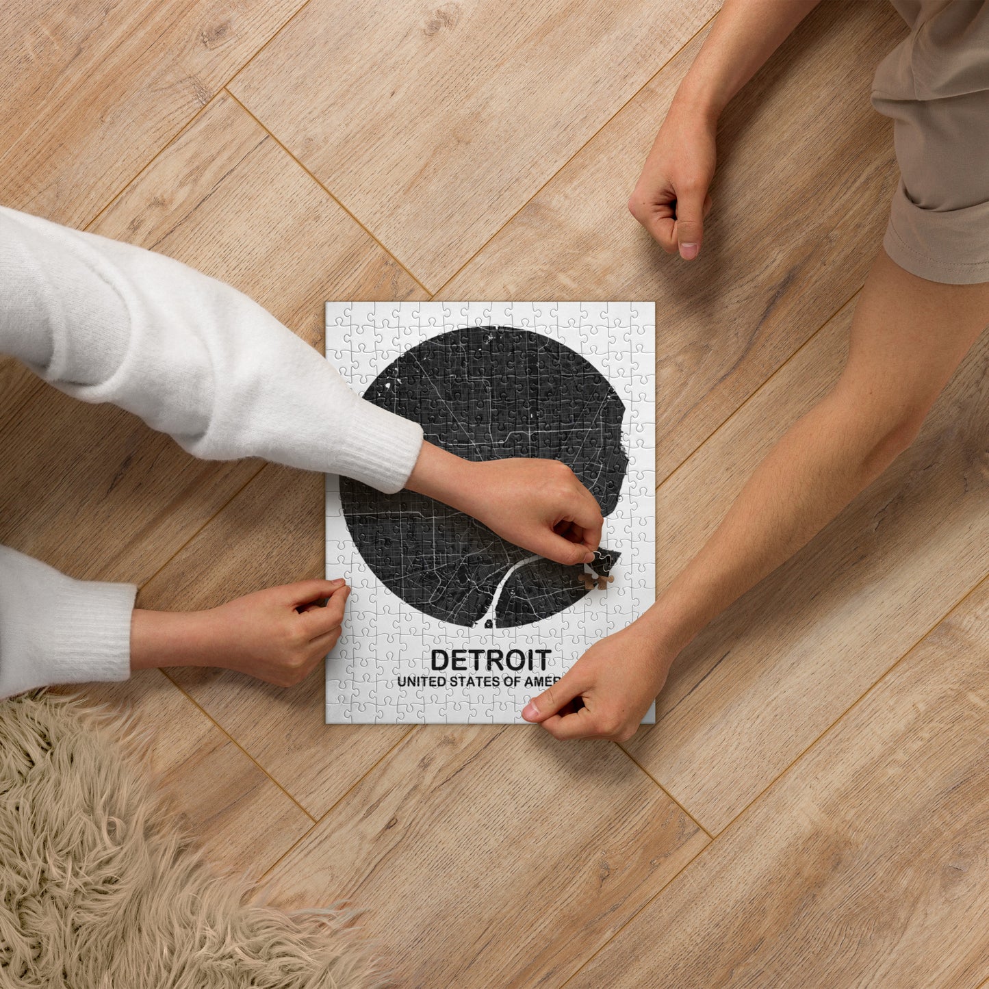 Detroit Circular Black Map Jigsaw Puzzle