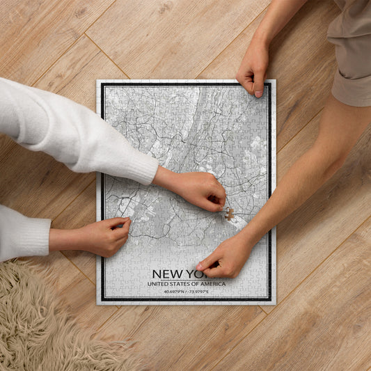 New York White Map Jigsaw Puzzle